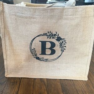 Beige Tote Bag with Floral B Design